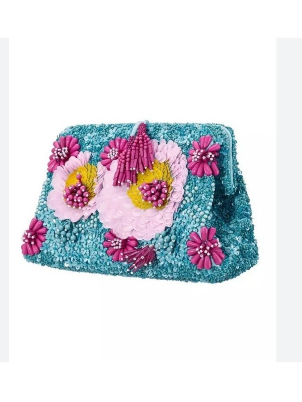 NINA Isla All Over beaded flower women's clutch evening purse inTurquoise / Blue